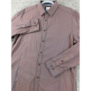 JB Holt Athletic Fit Button Down Shirt Mens Med Rust Blue Geometric Print Cotton
